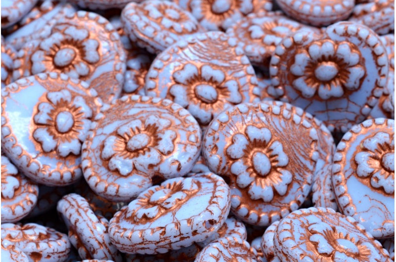 Heart Beads With Rose, Light Blue Copper Lined (33000-54319), Glass, Czech Republic