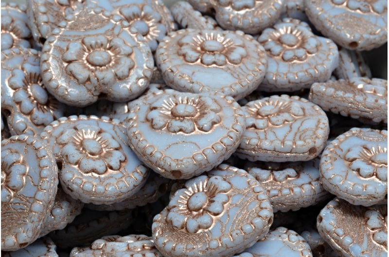 Heart Beads With Rose, Light Blue Copper Lined (33000-54324), Glass, Czech Republic