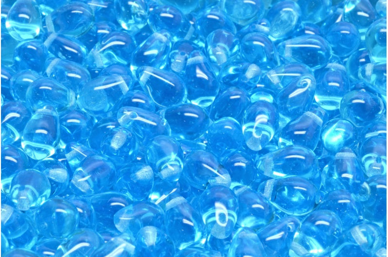 Teardrop beads, Transparent Aqua (60020), Glass, Czech Republic