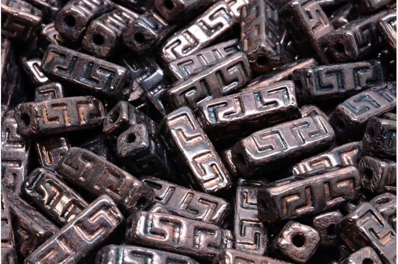 Celtic Block Beads, Black Purple (23980-15726), Glass, Czech Republic