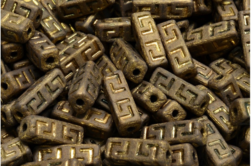 ケルトブロックビーズ、ブラックマットブラス(23980-84100-90215)、ガラス、チェコ共和国