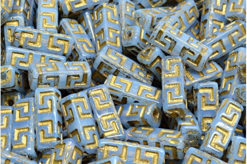 ケルトブロックビーズ、オパールブルーゴールドライン(31000-54302)、ガラス、チェコ共和国