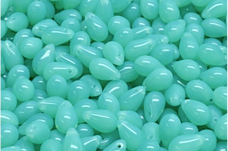 ドロップビーズ、オパールアクア(61100)、ガラス、チェコ共和国