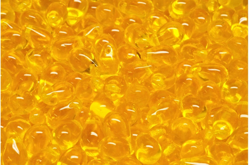 ドロップビーズ、透明イエロー(80020)、ガラス、チェコ共和国