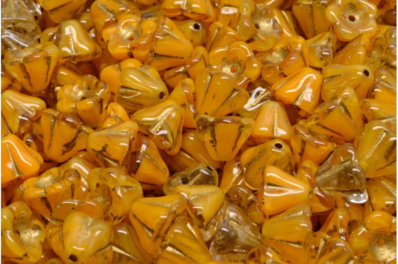 ベルフラワービーズ、イエローゴールドライニング(R0812-54302)、ガラス、チェコ共和国