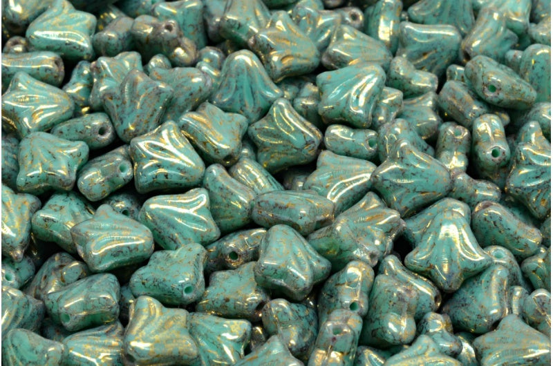 ユリの花のビーズ、ターコイズテラコッタバイオレット(63130-15496)、ガラス、チェコ共和国