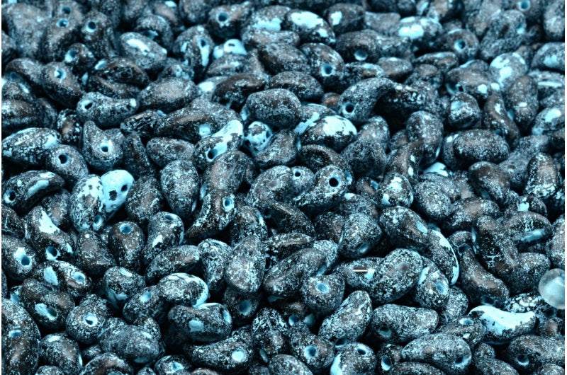 ユリの花びらビーズ、ブラックエッチング、ライトブルーライン(23980-etch-54308)、ガラス、チェコ共和国