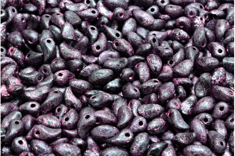 ユリの花びらビーズ、黒エッチング、ピンクライン入り(23980-etch-54321)、ガラス、チェコ共和国