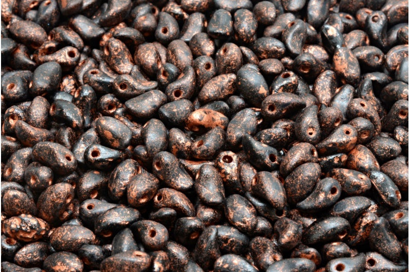 ユリの花びらビーズ、黒色エッチング銅線入り(23980-etch-54319)、ガラス、チェコ共和国