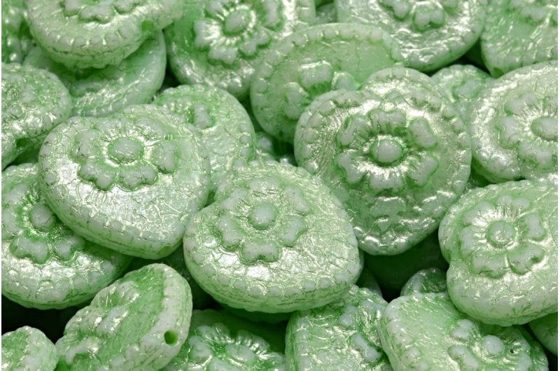 Heart Beads With Rose, Gray Etched 54322 (83500-etch-54322), Glass, Czech Republic