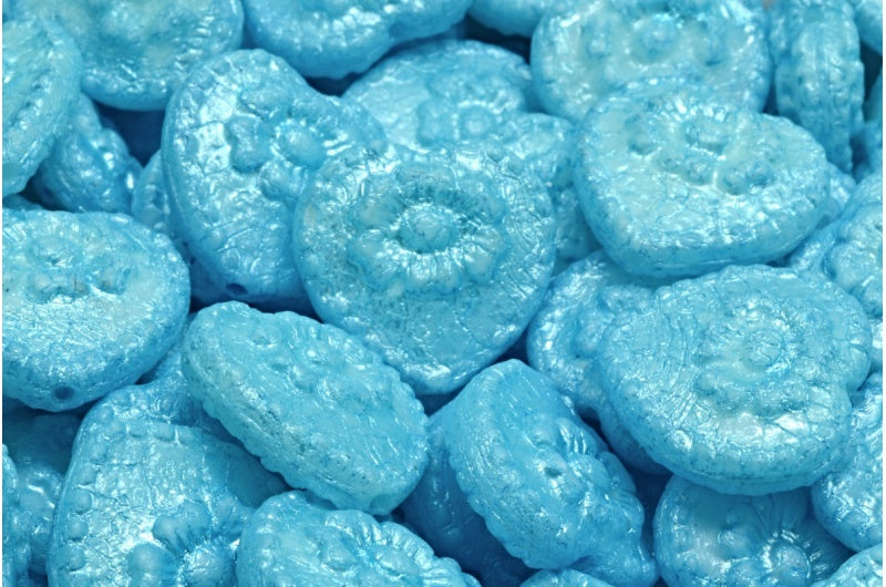 ローズ付きハートビーズ、グレーエッチング 54323 (83500-etch-54323)、ガラス、チェコ共和国