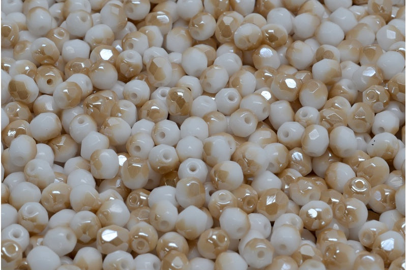 ファセットビーズラウンド、チョークホワイト 23501 (03000-23501)、ボヘミアクリスタルガラス、チェコ共和国