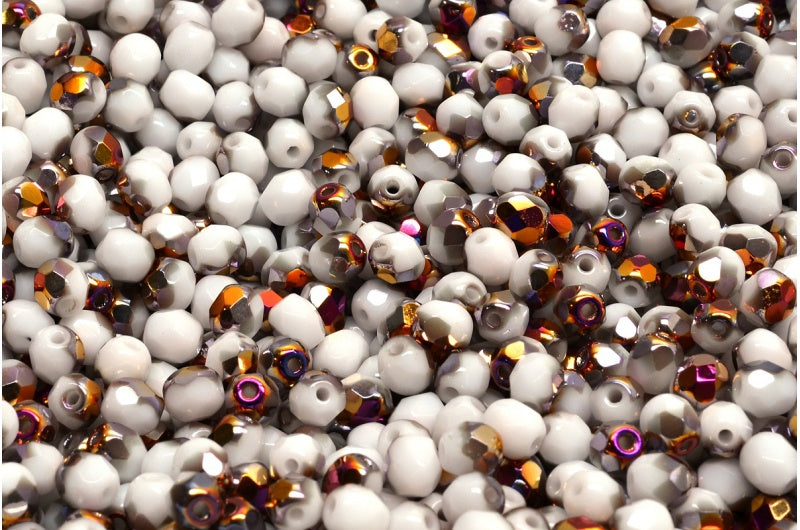 Fire Polished Faceted Beads Round, Chalk White Sliperit (03000-29501), Bohemia Crystal Glass, Czech Republic