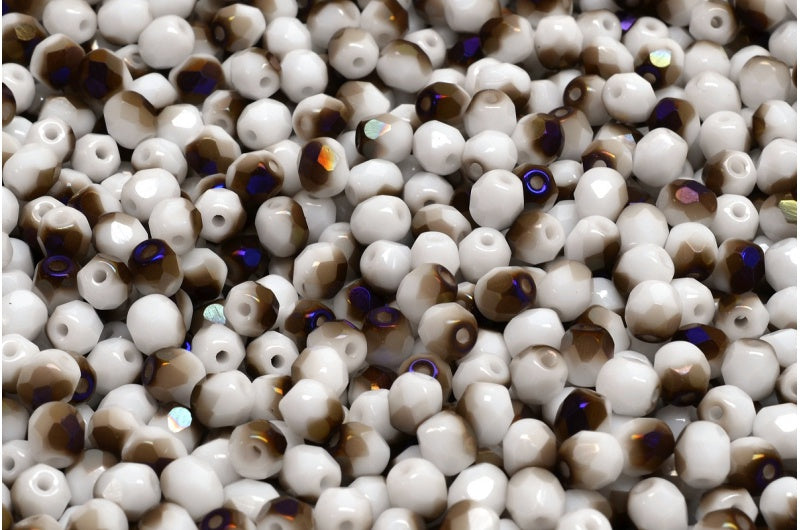 Fire Polished Faceted Beads Round, Chalk White 29901 (03000-29901), Bohemia Crystal Glass, Czech Republic