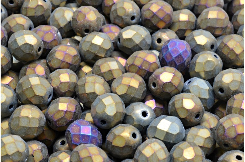 Fire Polished Faceted Beads Round, Black Matte Brown Iris (23980-84100-21415), Bohemia Crystal Glass, Czech Republic