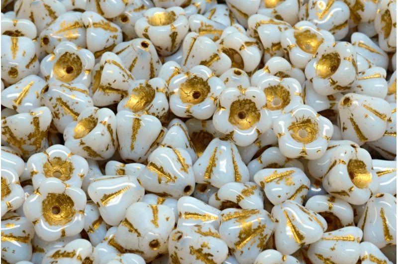 Bell Flower Beads, White Gold Lined (02010-54302), Glass, Czech Republic