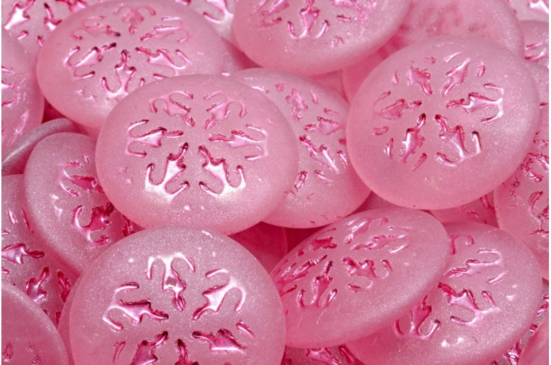 Snowflake Cabochon Beads, Crystal Matte Pink Lined (00030-84100-54321), Glass, Czech Republic