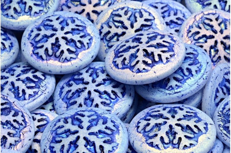 スノーフレークカボションビーズ、ホワイトマットAB 54328(02010-84100-28701-54328)、ガラス、チェコ共和国