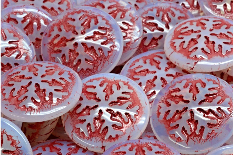 スノーフレークカボションビーズ、オパールブルーレッドライン(31111-54314)、ガラス、チェコ共和国