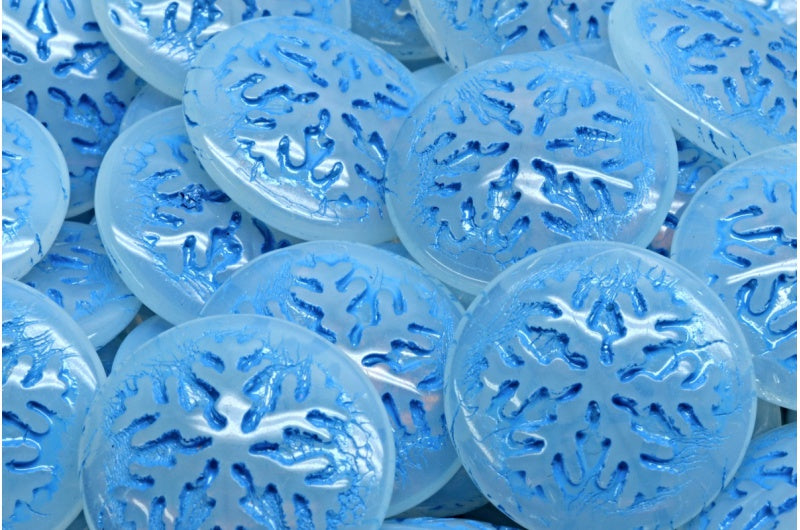 Snowflake Cabochon Beads, Opal Blue 54330 (31111-54330), Glass, Czech Republic
