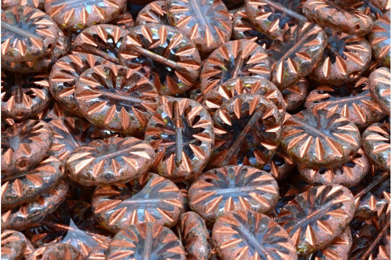 Table Cut Flat Oval Beads, Transparent Blue Travertin Red (30020 86800 54319), Glass, Czech Republic