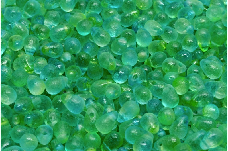 ドロップビーズ、クリスタルエッチング黄緑色透明染色(00030-ETCH-48010)、ガラス、チェコ共和国