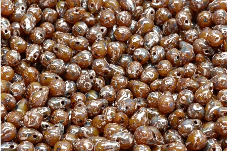 ドロップビーズ、ベージュピカソ(11111-43400)、ガラス、チェコ共和国