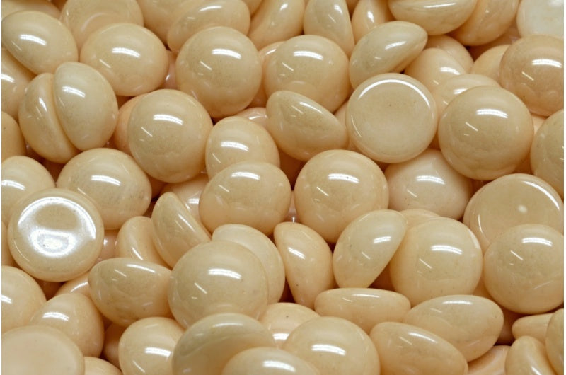 Cabochon 珠子,白色蛋白石光泽棕色全涂层 (02020-14413),玻璃,捷克共和国