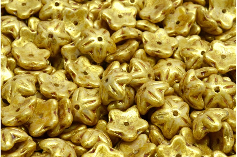 フラワーカップビーズ、ホワイトゴールド光沢スポット(02010-65322)、ガラス、チェコ共和国