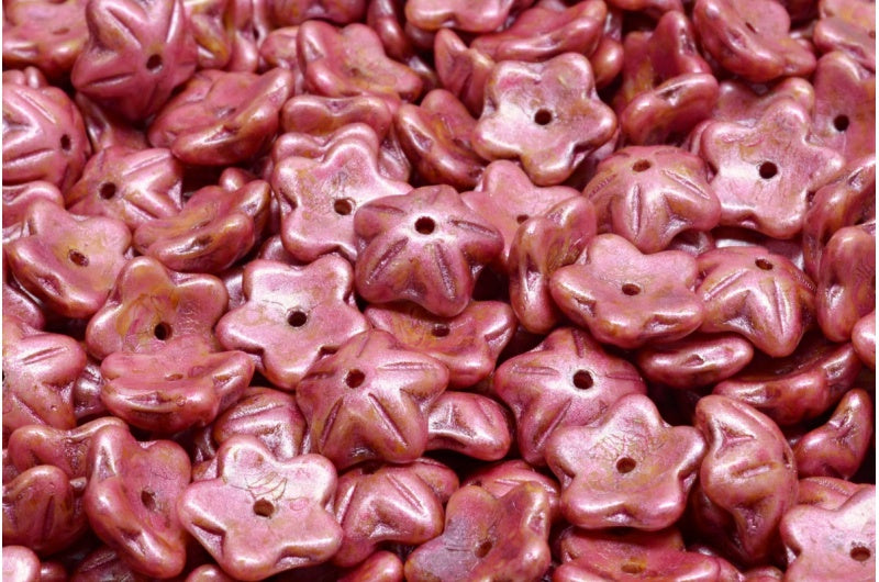 フラワーカップビーズ、ホワイトローズラスタースポット(02010-65327)、ガラス、チェコ共和国