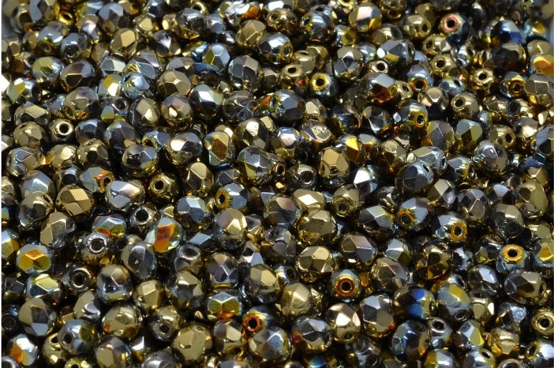 ファイアポリッシュファセットビーズラウンド、クリスタル98551(00030-98551)、ボヘミアクリスタルガラス、チェコ共和国