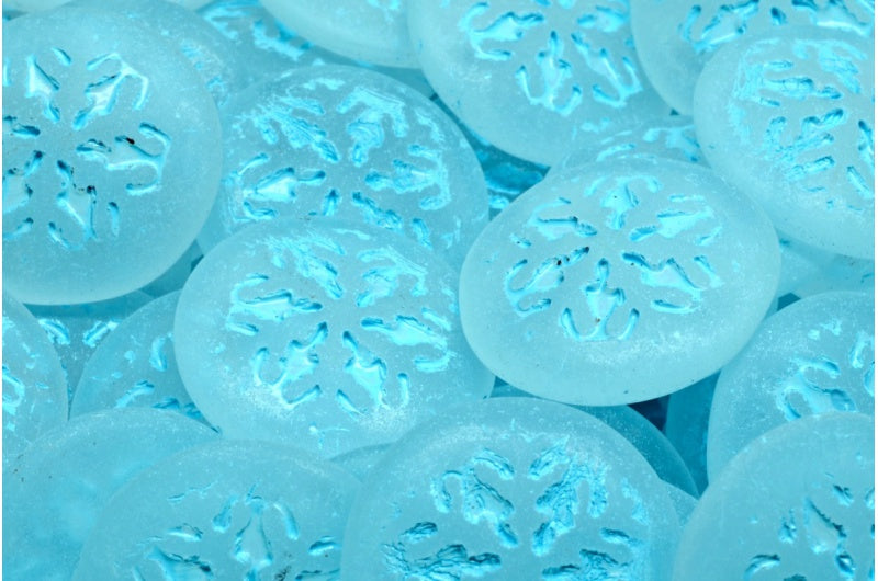 雪花凸圆形珠子,水晶哑光浅蓝色内衬 (00030-84100-54308),玻璃,捷克共和国