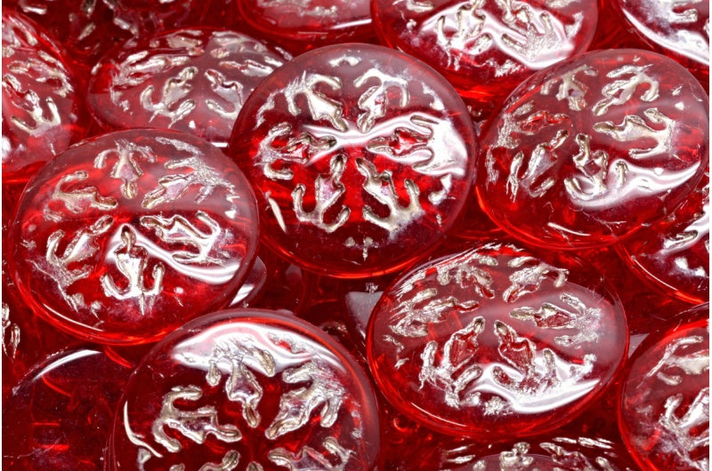 Snowflake Cabochon Beads, Ruby Red Copper Lined (90080-54324), Glass, Czech Republic