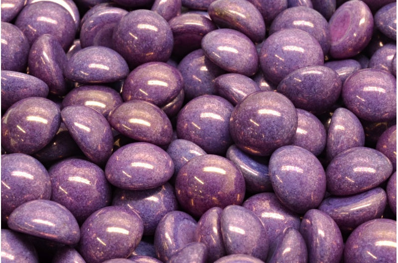 凸圆形珠子,白色蛋白石紫色 (02020-15726),玻璃,捷克共和国