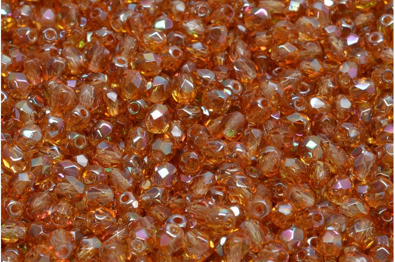 ファセット加工ビーズ ラウンド型 透明ライトトパーズイエローアプリコットコーティング (10020-29121) ボヘミアクリスタルガラス チェコ共和国