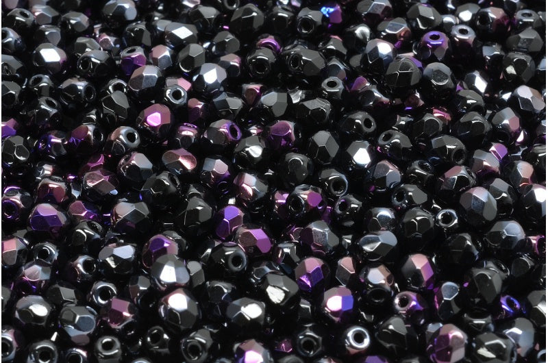 圆形火抛光刻面珠,黑色 23001 (23980-23001),波西米亚水晶玻璃,捷克共和国