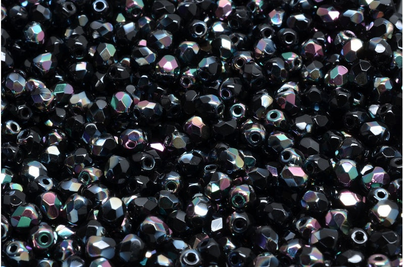 圆形火抛光刻面珠,黑色杏色涂层 (23980-29121),波西米亚水晶玻璃,捷克共和国