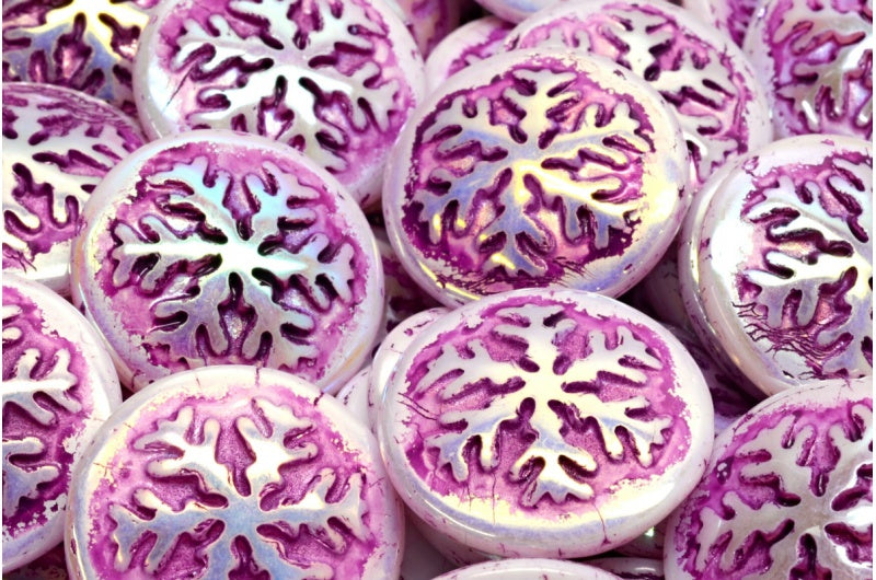 Snowflake Cabochon Beads, White Ab 54326 (02010-28701-54326), Glass, Czech Republic