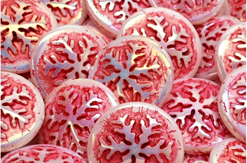 スノーフレークカボションビーズ、ホワイトAb 54327 (02010-28701-54327)、ガラス、チェコ共和国