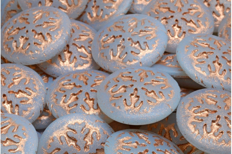 スノーフレークカボションビーズ、オパールブルーマット銅線(31111-84100-54318)、ガラス、チェコ共和国