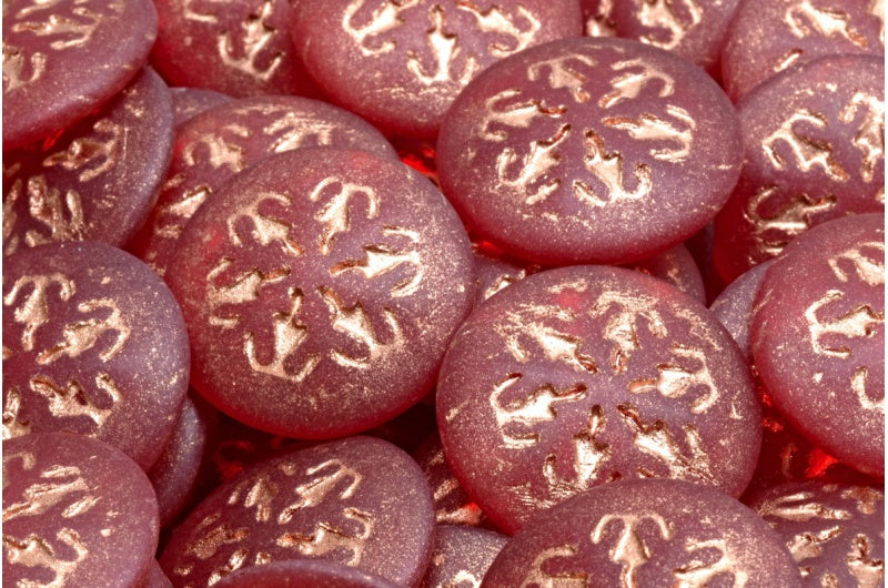 スノーフレークカボションビーズ、ルビーレッドマット銅線(90080-84100-54318)、ガラス、チェコ共和国