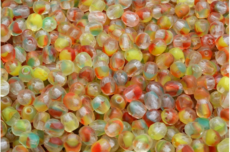 ファセットビーズラウンド、クリスタルマットミックスカラー(00030-84100-mix)、ボヘミアクリスタルガラス、チェコ共和国