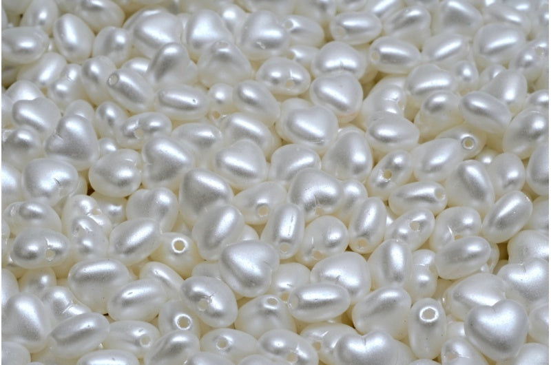 ハートビーズ、ホワイトパールホワイト(02010-25001)、ガラス、チェコ共和国