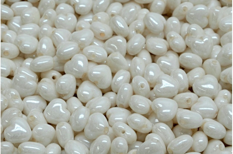 Heart Beads, White Hematite (02010-14400), Glass, Czech Republic