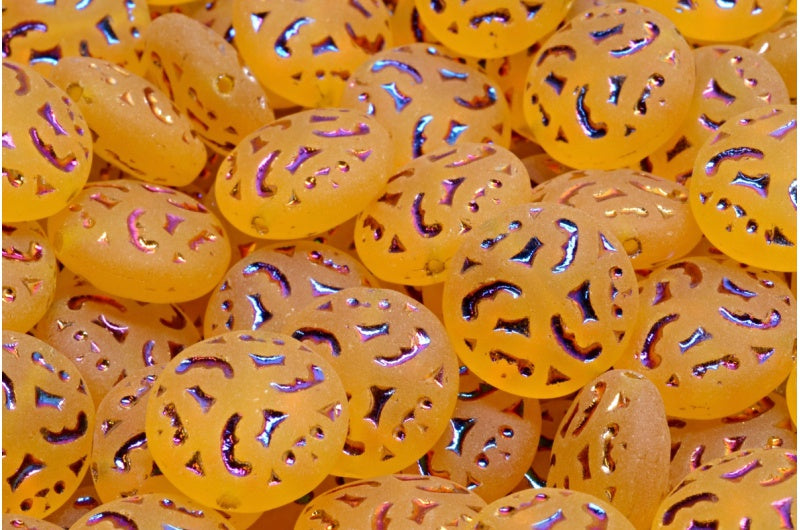 レンズ豆ビーズ(飾り付き)14mm、透明イエロースリペリットフル(2倍サイド)マット(80020-29503-84100)、ガラス、チェコ共和国