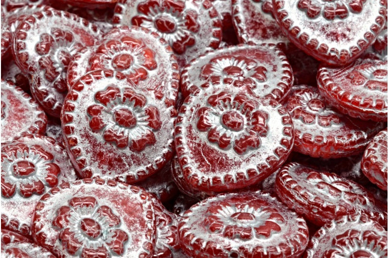 バラのハートビーズ、オパールレッドシルバーライン(91240-54301)、ガラス、チェコ共和国