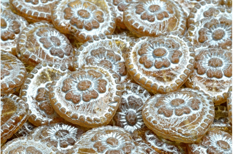 バラのハートビーズ、透明オレンジシルバーライン(10060-54301)、ガラス、チェコ共和国