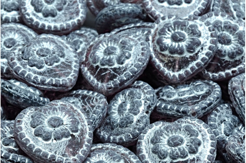 玫瑰心形珠子,紫水晶镀银 (20060-54301),玻璃,捷克共和国