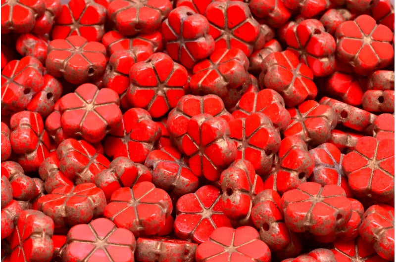 Table Cut Garland Flower Beads, Red 4302 (93180 4302), Glass, Czech Republic