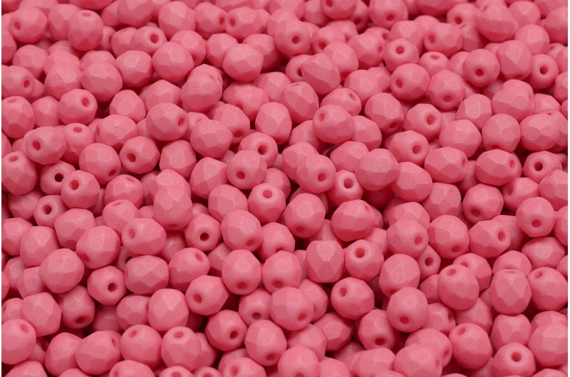 Fire Polished Faceted Beads Round, White Frosted Pink (02010-29560), Bohemia Crystal Glass, Czech Republic